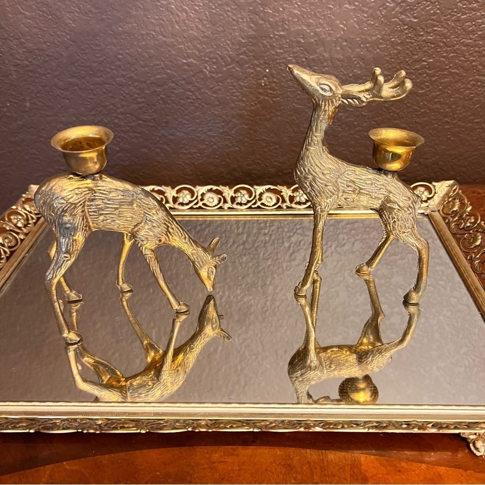 Set Of Brass Deer Brass Buck & Brass Doe Set Of Vintage Brass Deer Figurines